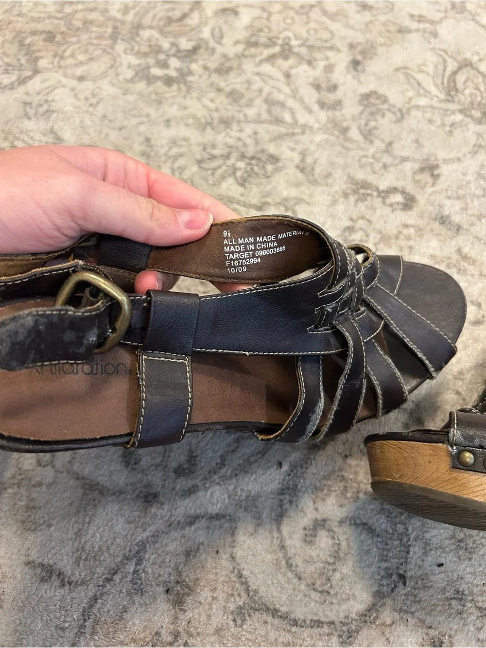 Women's Dark Brown Leather Strap Platform Heels